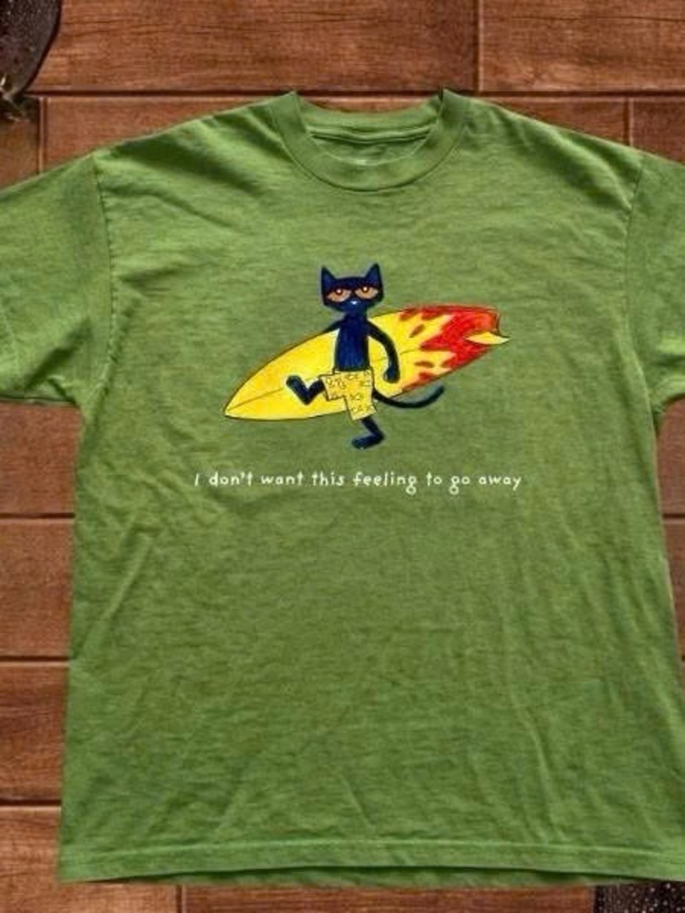 Gildan Green Short Sleeve Tee with Surfing Cat Graphic